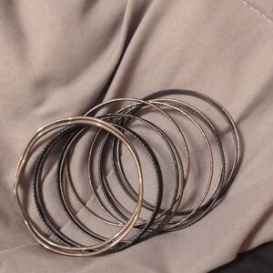 Elegant Silver and Black Bangle Set